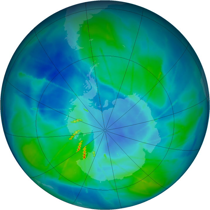 Antarctic ozone map for 14 March 2010